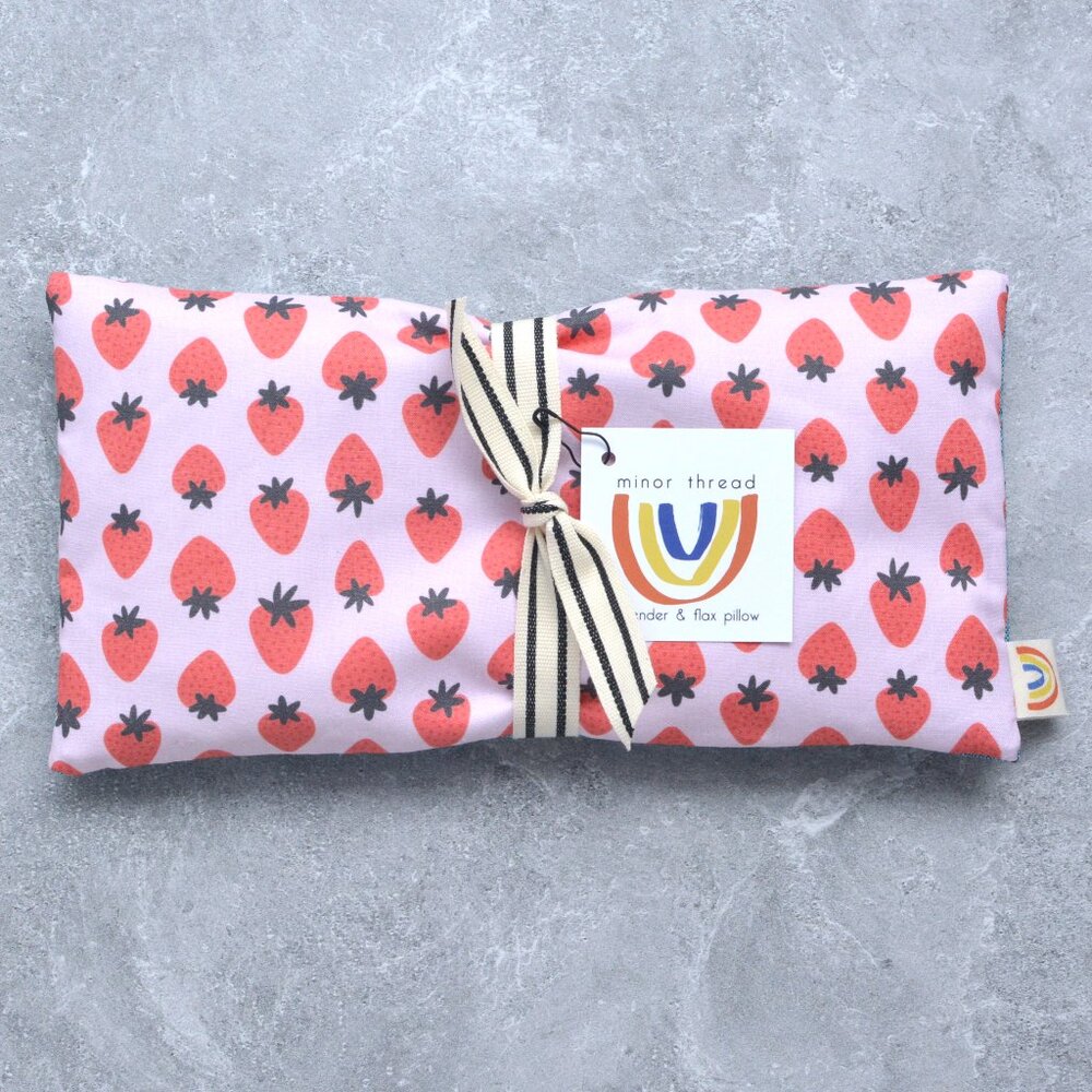 Strawberries on Pink Cotton Weighted Eye Pillow Hot/Cold Therapy Pack